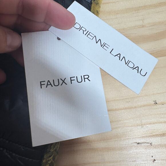 Adrienne Landau Womens One Size Faux Fur Scarf Neck Wrap Yellow Black Plaid - Picture 5 of 9